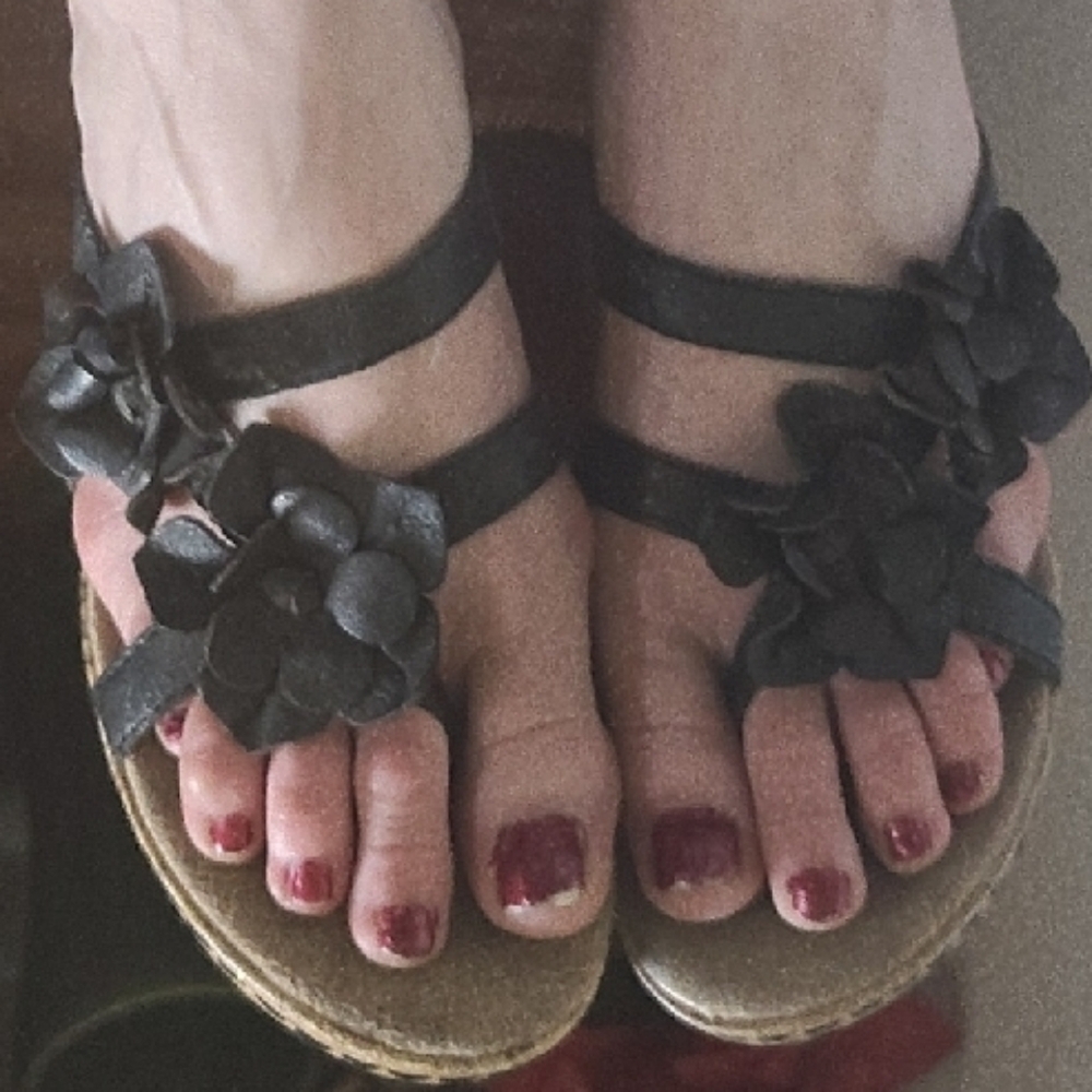 Covington Black Sandals with Floral Embellishments